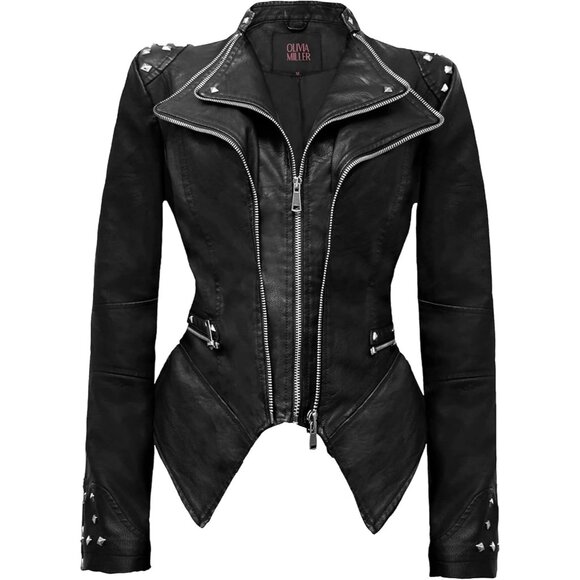 Jackets & Blazers - Women's Faux Leather Moto Biker Jacket Long Sleeves with Pockets Jk44169 Black